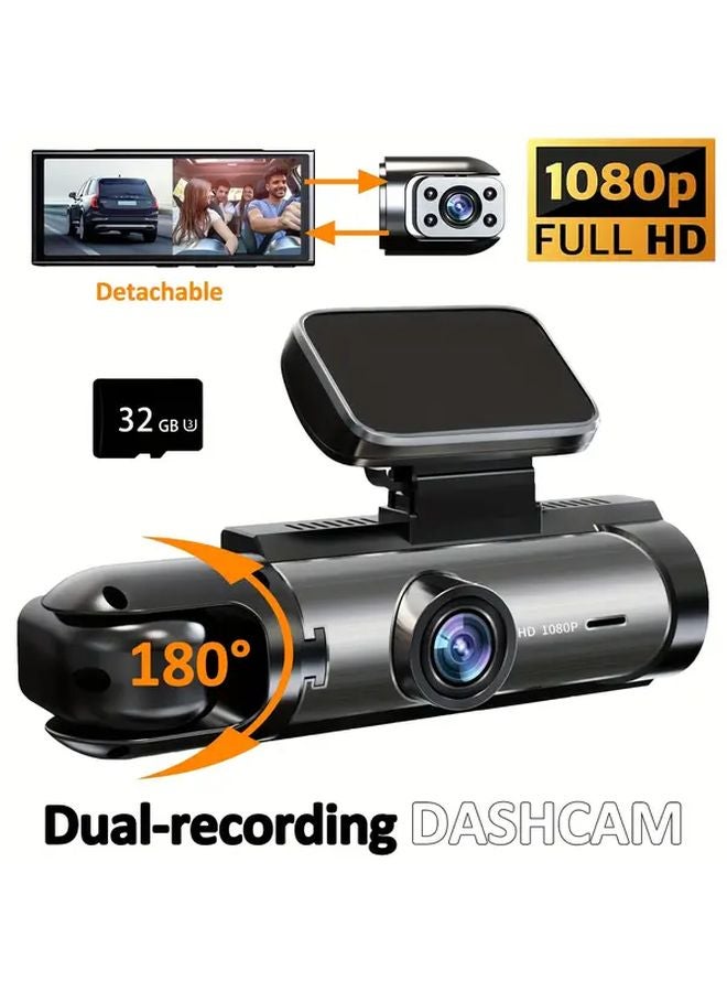 Dual Lens Dash Cam Front And Rear 1080P 480P With 32GB SD Card Night Vision WDR - Image 1